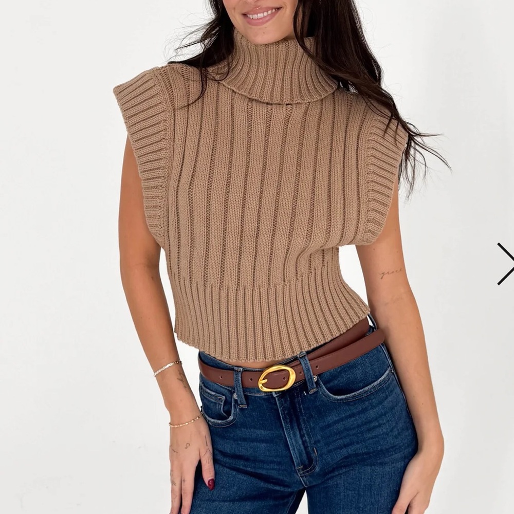 Tan Sleeveless Turtleneck Sweater